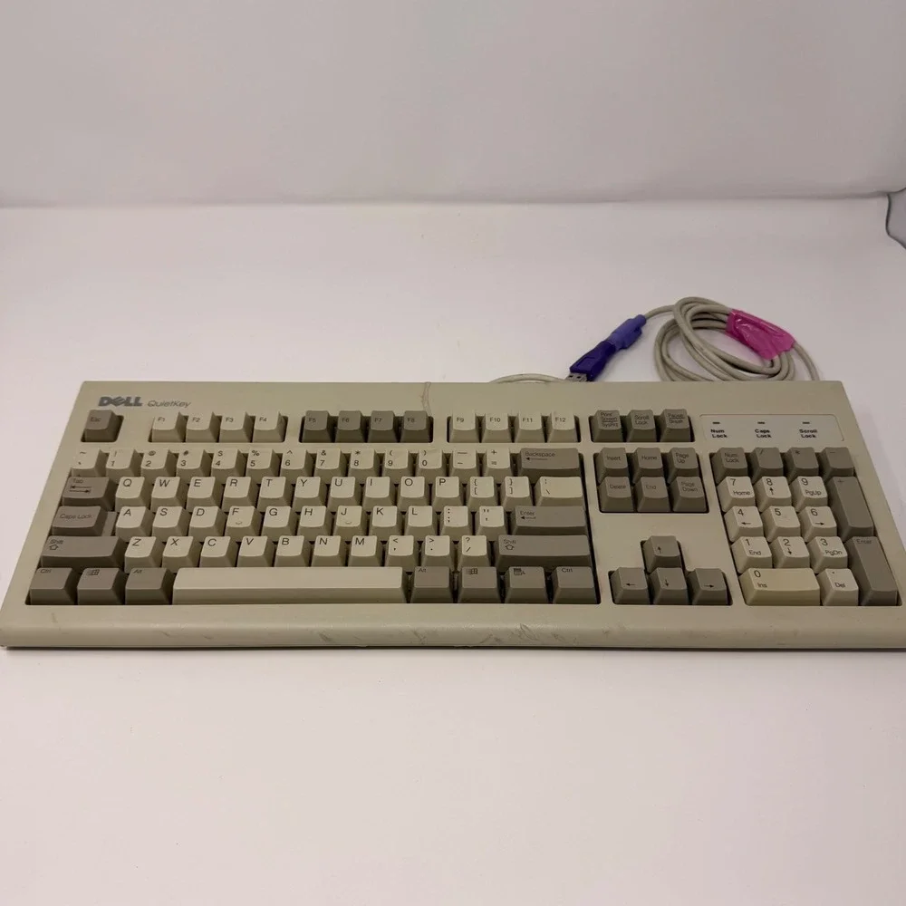 Vtg Dell QuietKey RT7D5JTW Keyboard PS/2 Mechanical Grey/Beige Clicky Untested